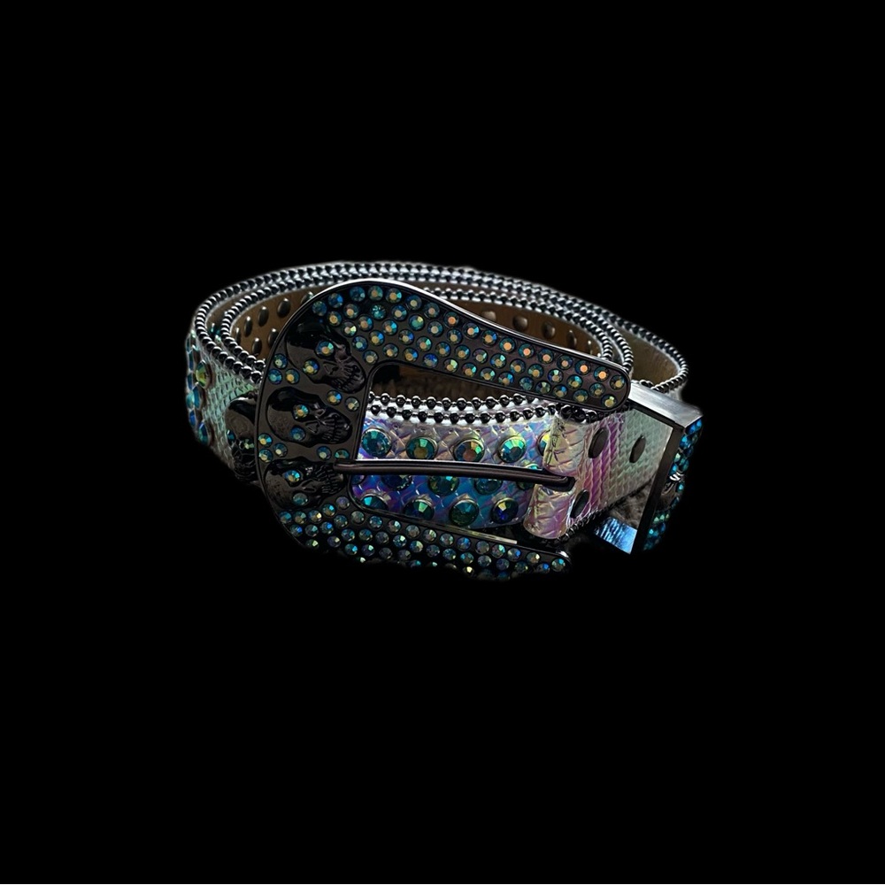 iridescent rhinestone skull belt